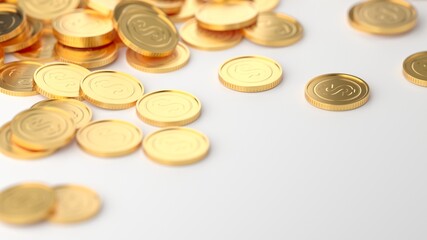 Heap of golden dollar currency coins. Business concept