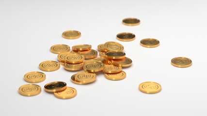 Heap of golden dollar currency coins. Business concept
