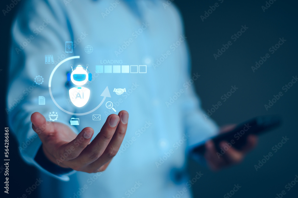 Poster chatgpt chat concept ai, artificial intelligence. businessman using technology smart robot ai, enter