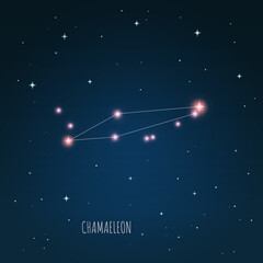 Constellation Chamaeleon scheme in starry sky. Open space. Vector illustration, constellation  through a telescope © iryna