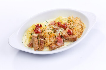 sausage with mashed potato