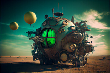 Alien world with aliens in steampunk style.