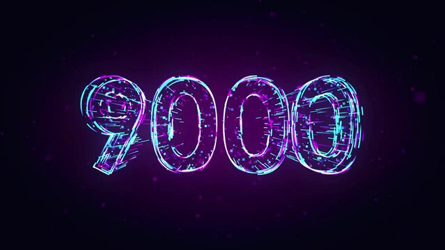 Futuristic Motion Purple Blue Shiny Number 9000 3d Lines Effect And Square Dots Particles Reveal On Dark Purple Glitter Dust Background