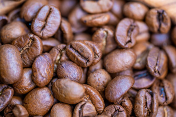 Coffee beans close-up.Macro photo of coffee beans.