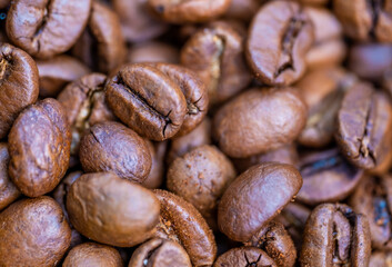 Coffee beans close-up. Macro photo of coffee.