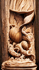 mouse wood carving realistic abstract art illustration Generative AI Content by Midjourney
