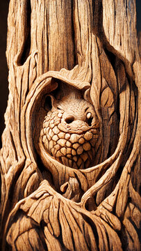 mouse wood carving realistic abstract art illustration Generative AI Content by Midjourney