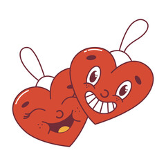 Retro groovy cartoon heart. For poster, card, print, sticker and itc. 70s vibes. Valentine Day.