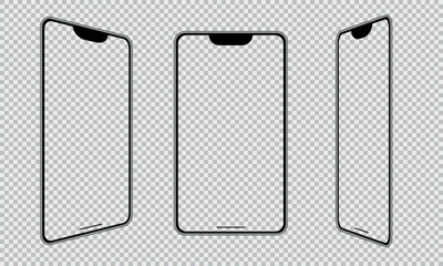 Mobile phone vector frame. Smartphone template. Phone mockup in perspective on a transparent background.