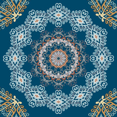 Floral mandalas seamless pattern. Modern vector background. Colorful repeat backdrop. Vintage flowers, leaves, borders, frames, mandalas, swirls. Ornamental beautiful ethnic design. Endless texture