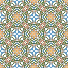 Floral colorful seamless pattern. Ornamental arabesque vector background. Ethnic style repeat modern backdrop. Beautiful ornaments. Endless patterned texture. Design for fabric, textile, prints