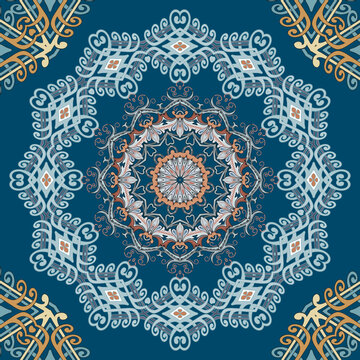 Floral mandalas seamless pattern. Modern vector background. Colorful repeat backdrop. Vintage flowers, leaves, borders, frames, mandalas, swirls. Ornamental beautiful ethnic design. Endless texture