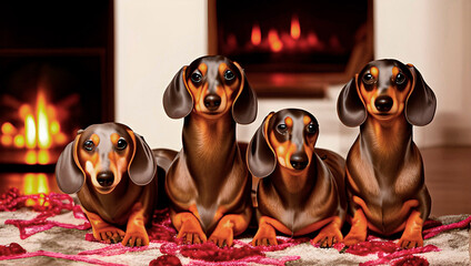 Four dachshund dogs created with Generative AI technology