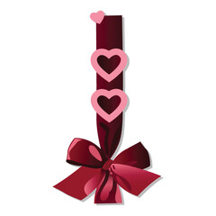 vector illustration of a red ribbon with a love sign. Decoration for valentine's day greeting.