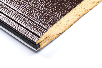 Sandwich panel close-up on white background isolated, material for the construction of garage doors