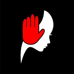 Stop violence against women symbol icon isolated on black background. - obrazy, fototapety, plakaty