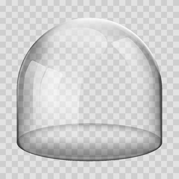 Glass dome. 3D Realistic spherical kitchen utensils, laboratory or exhibition case. Vector isolated glossy shape of showcase safety on transparent background