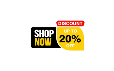 20 Percent SHOP NOW offer, clearance, promotion banner layout with sticker style. 
