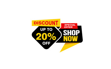 20 Percent SHOP NOW offer, clearance, promotion banner layout with sticker style. 
