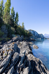 Lago General Carrera near Puerto Rio Tranquilo with the famous Marble Caves on a calm and sunny afternoon in southern Chile 