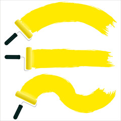 Set of roller brushes with strips paint
