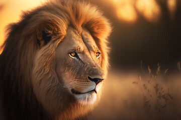 Male lion portrait created with generative AI