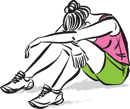 athlete runner tired resting woman girl vector illustration