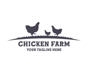 Chicken farm, livestock, farm classic logo design.  Minimal Agriculture, Farming,  chicken farm, chicken feeding. Poultry farming vector design and illustration.


