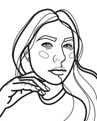 the coloring page with the image of a female portrait.