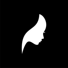 Woman face logo isolated on black background.