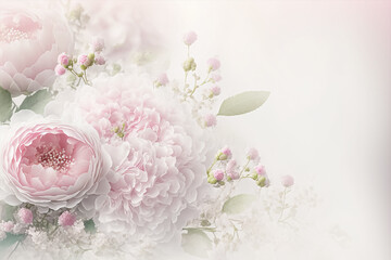 Fototapeta na wymiar Soft Pink flowers for wedding background. Valentine's day flowers background. Generative AI