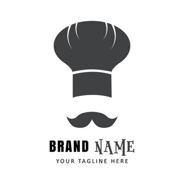 Vector illustration cookng logo. Chef hat and mustache silhouette design icon, symbol, chef, cooking.
