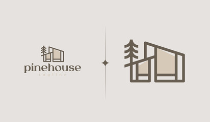 Pine House Logo Template. Universal creative premium symbol. Vector illustration. Creative Minimal design template. Symbol for Corporate Business Identity