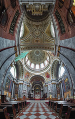 Fototapeta na wymiar Esztergom, Hungary. Vertical panorama of interior of Esztergom Basilica. The Primatial Basilica of the Blessed Virgin Mary Assumed Into Heaven and St Adalbert was built in 1822-1869.