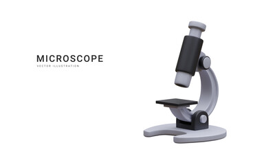 3d realistic microscope isolated on light background. Science, pharmaceutical and education concept. Microbiology magnifying tool. Vector illustration