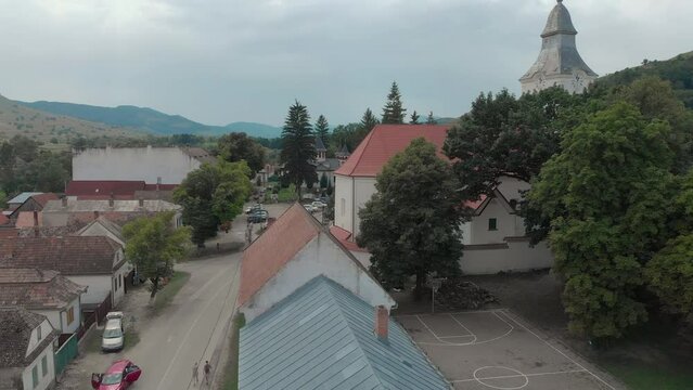 Aerial Drone View of Village On Summertime, Rimetea, Alba, Romania
