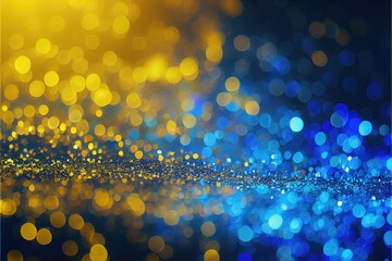 Abstract yellow and blue background with glitter in colors of Ukrainian flag. Generative AI