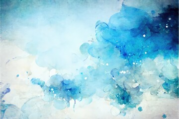 Blue watercolor cloudy sky with splash and fringe stains abstract background. Generative AI