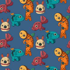 Vector seamless illustration cute and fantastic animal pattern