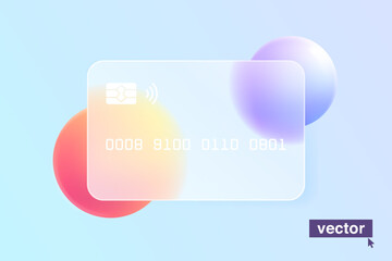 Lilac colored minimal trendy banner in glassmorphism style. Banking card UI design object.