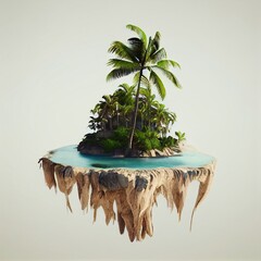 A floating island with palm trees, isolated