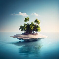 A floating island with palm trees, isolated