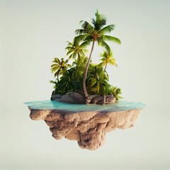 A floating island with palm trees, isolated