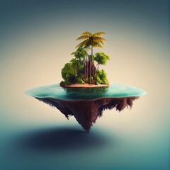 A floating island with palm trees, isolated