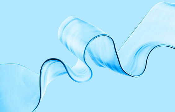 3d rendering, abstract blue background, curvy translucent ribbon. Purity concept. Modern wallpaper