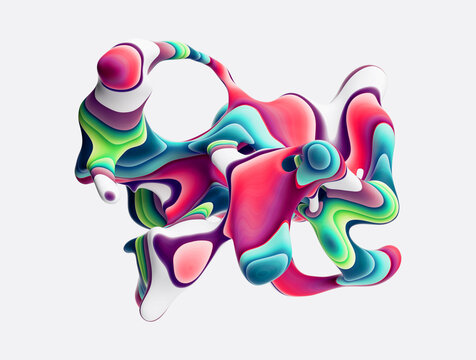 3d render, abstract colorful unusual curvy shape, clip art element isolated on white background. Creative psychedelic wallpaper
