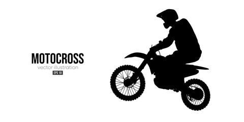 Abstract silhouette of a motocross rider, man is doing a trick, isolated on white background. Enduro motorbike sport transport. Vector illustration
