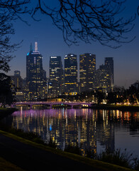 Melbourne city reflection at night