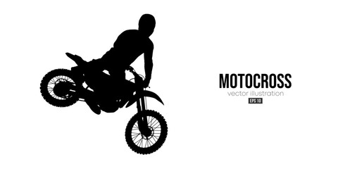 Abstract silhouette of a motocross rider, man is doing a trick, isolated on white background. Enduro motorbike sport transport. Vector illustration