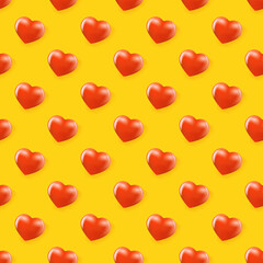 vector heart seamless pattern background with orange layout. Beautiful cute wrapping paper design template with seamless red hearts. Valentines day background. 14 February backdrop